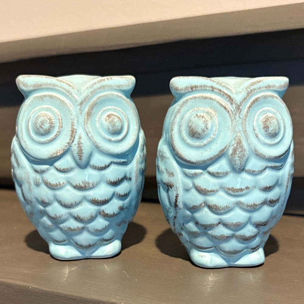 Owl Salt & Pepper Shakers Blue Vintage look - Picture 2 of 11